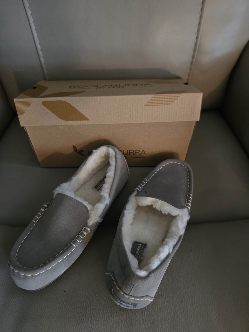 Koolaburra Gray Suede Shearling Moccasin Slippers